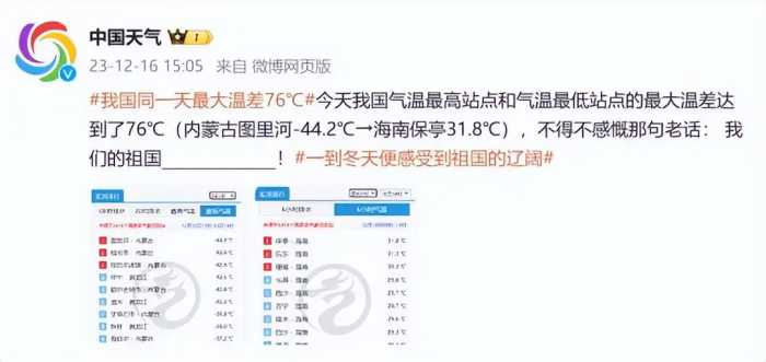 冰火两重天！中国同一天南北温差76℃！